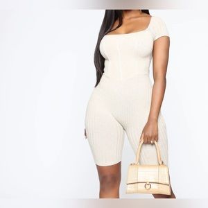 NWT Fashion Nova - Making Me Happy Romper - Oatmeal